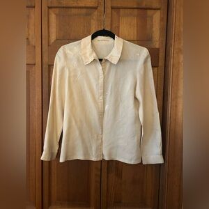 Women’s Preppy Cream Vintage Retro Inspired Artsy Button Down Shirt Approx Sz S